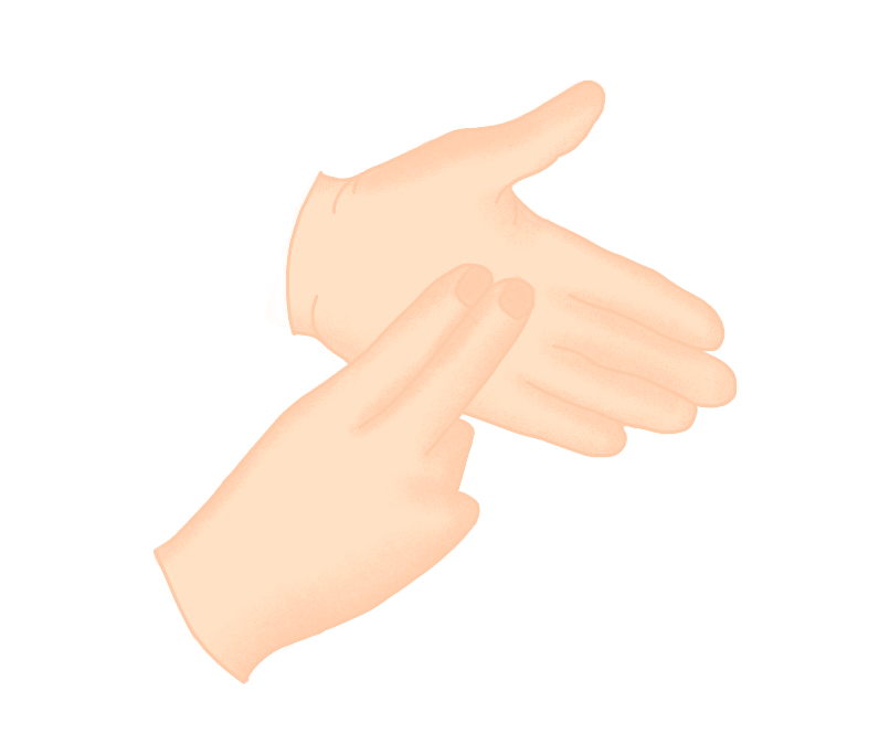 Zwei Finger liegen ausgestreckt auf der Handfläche der anderen Hand.
