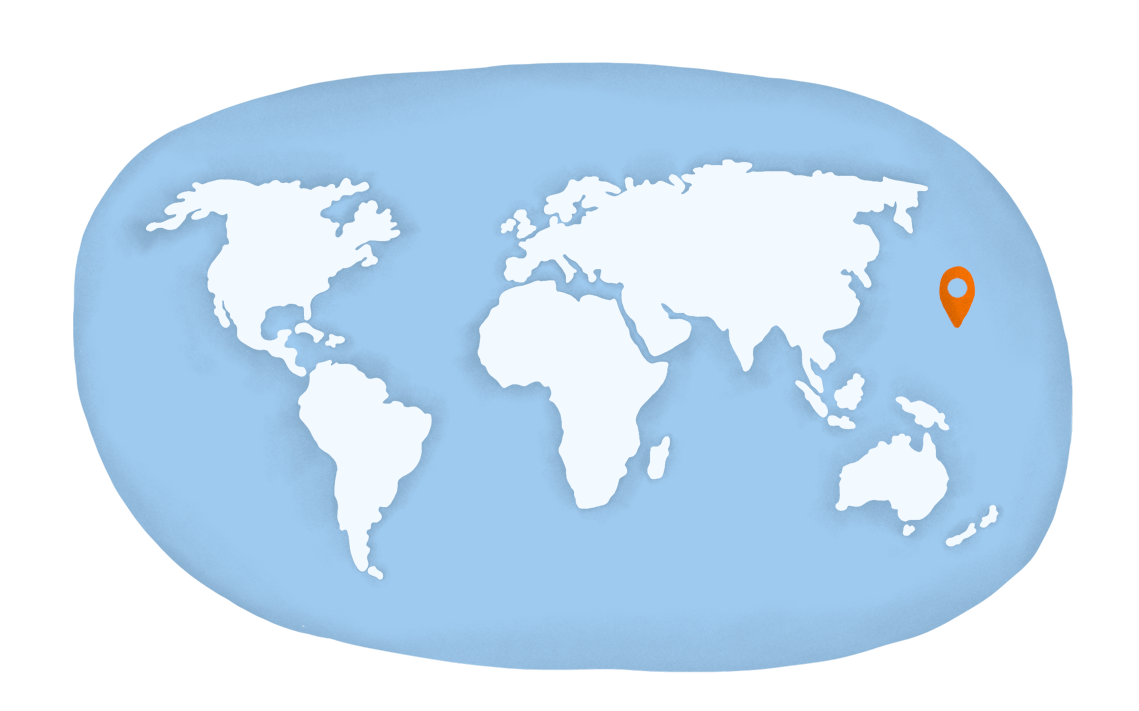 Eine Weltkart mit einer Markierung zwischen Asien und Amerika.
