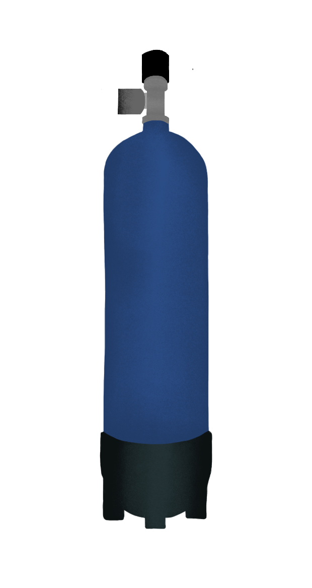 Eine blaue Flasche mit einem Ventil.